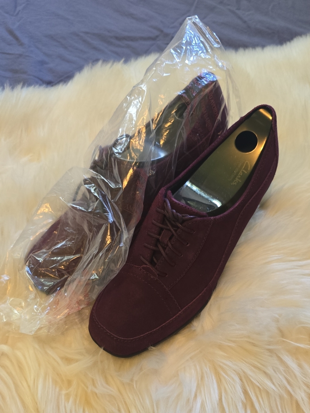 Clarks Bendables Suede-Look Lace-Up Ankle Booties in Eggplant